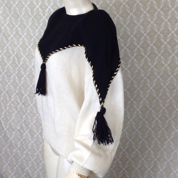VTG 80's90's Parigi Cream /black Knit Sweater - Picture 3 of 8